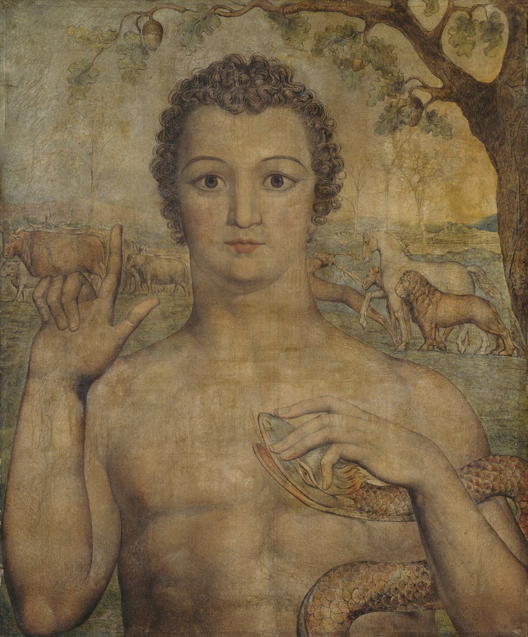 Adán nombra a las bestias de William Blake