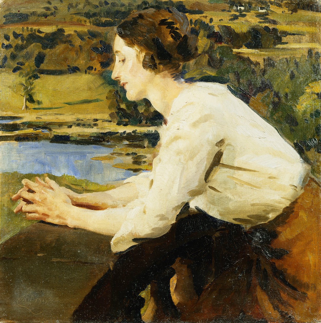 Joven mujer en un balcón de William Bruce Ellis Ranken