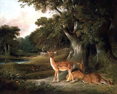 Ciervos en un paisaje boscoso de William Daniell