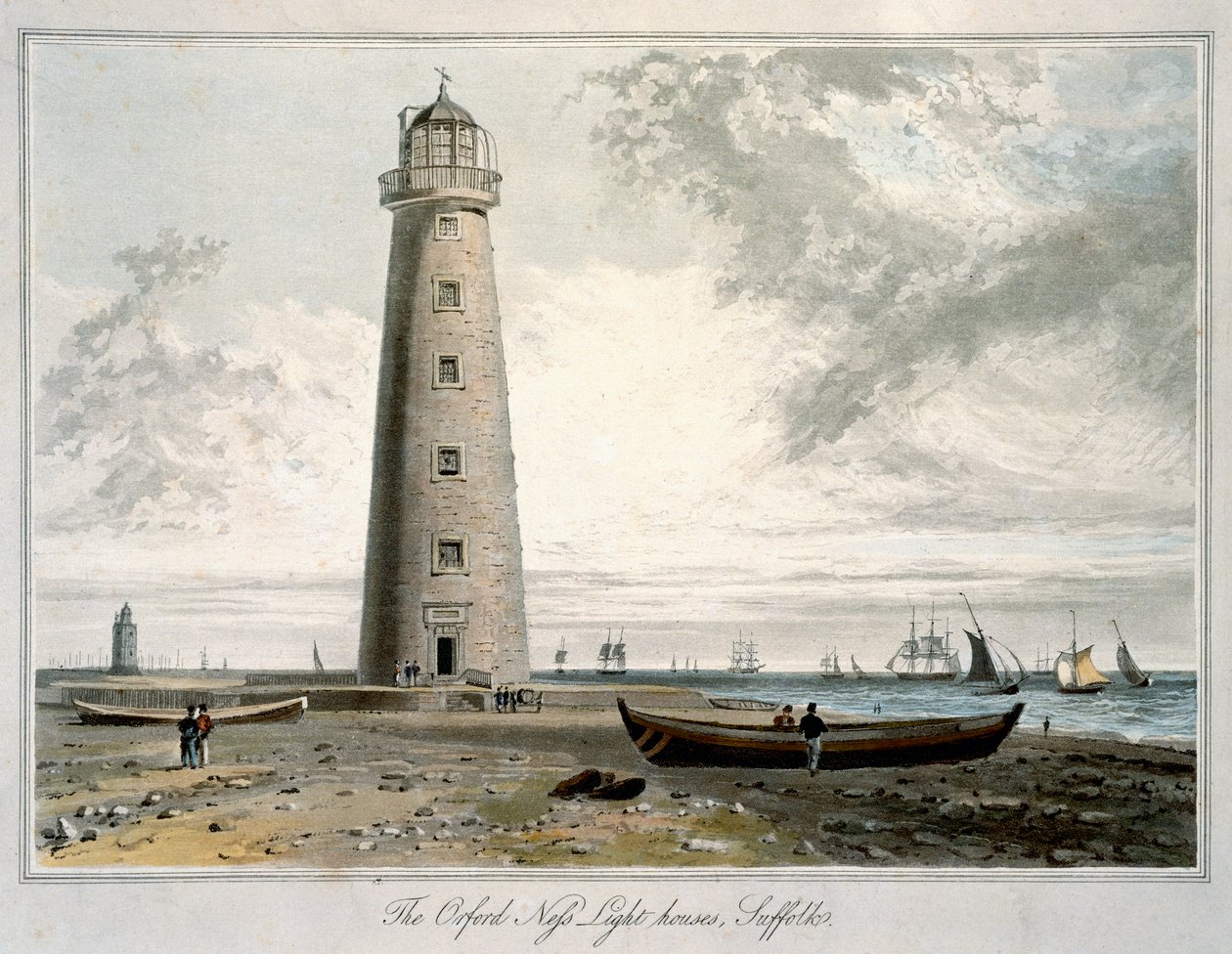 Los faros de Orford Ness, Suffolk, 1822 de William Daniell