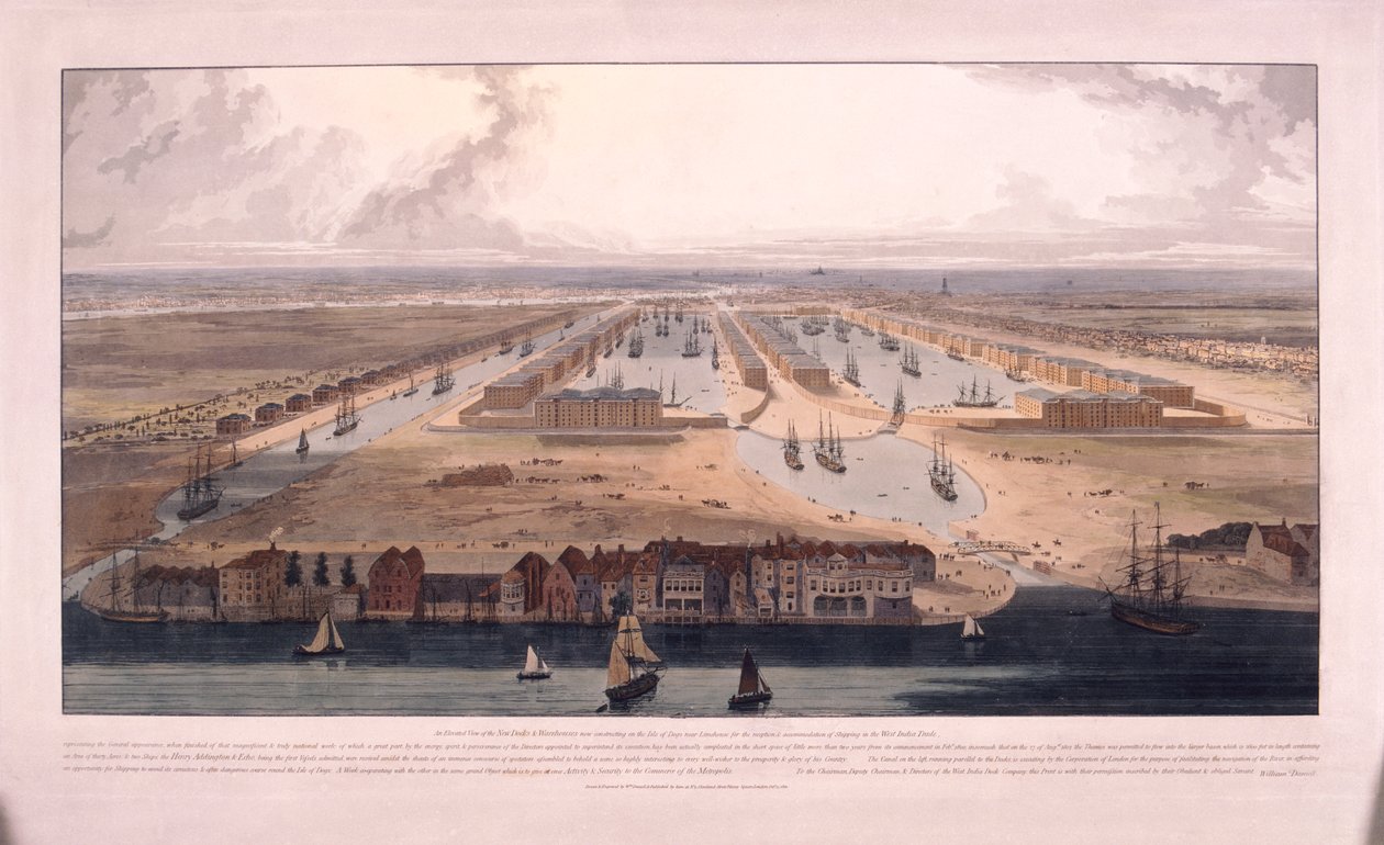 West India Docks, Poplar, Londres de William Daniell