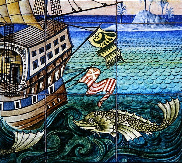 Azulejos que representan un galeón de William de Morgan