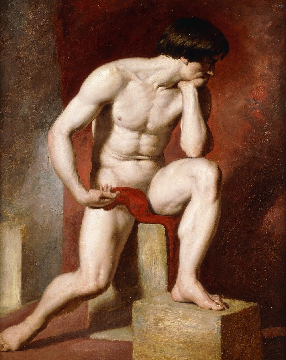 Un Desnudo Masculino, sentado de cuerpo entero