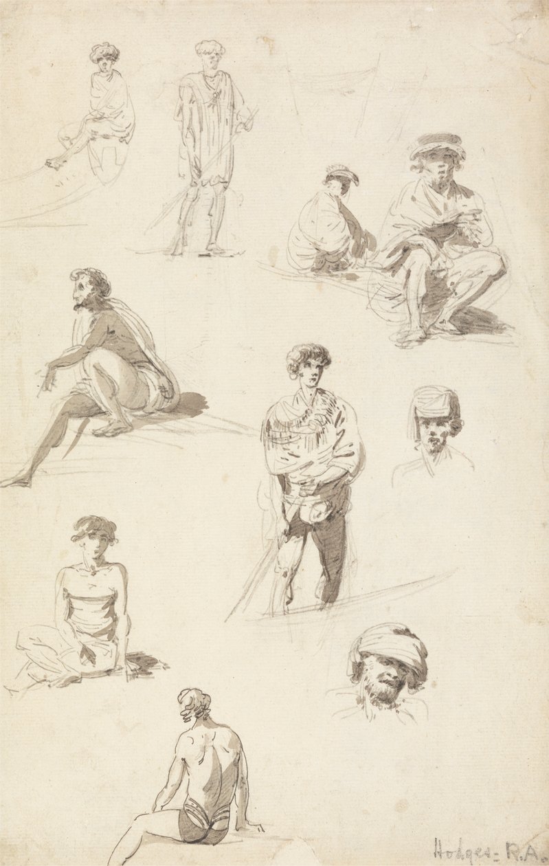 Lámina de Estudios de Figuras Orientales de William Hodges