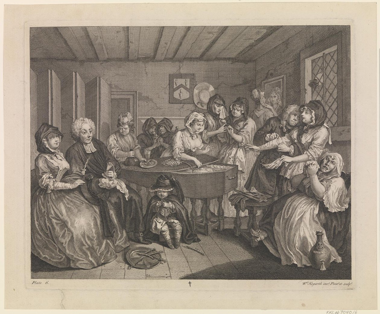 El progreso de una ramera, lámina 6 de William Hogarth