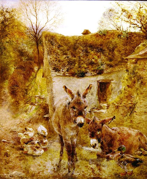 Burros y patos en un corral de William Huggins