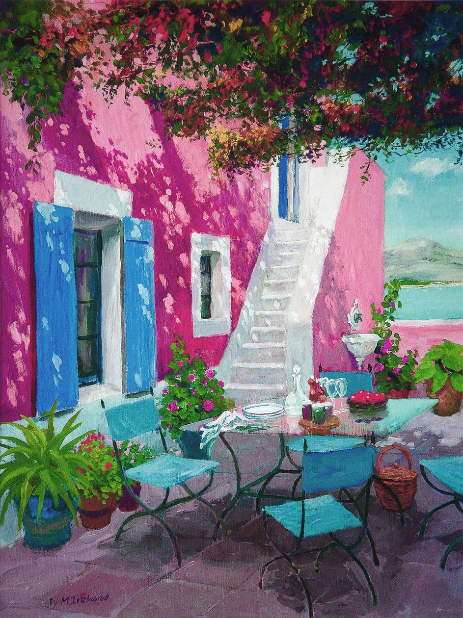 Terraza rosa caliente (óleo sobre tabla) de William Ireland