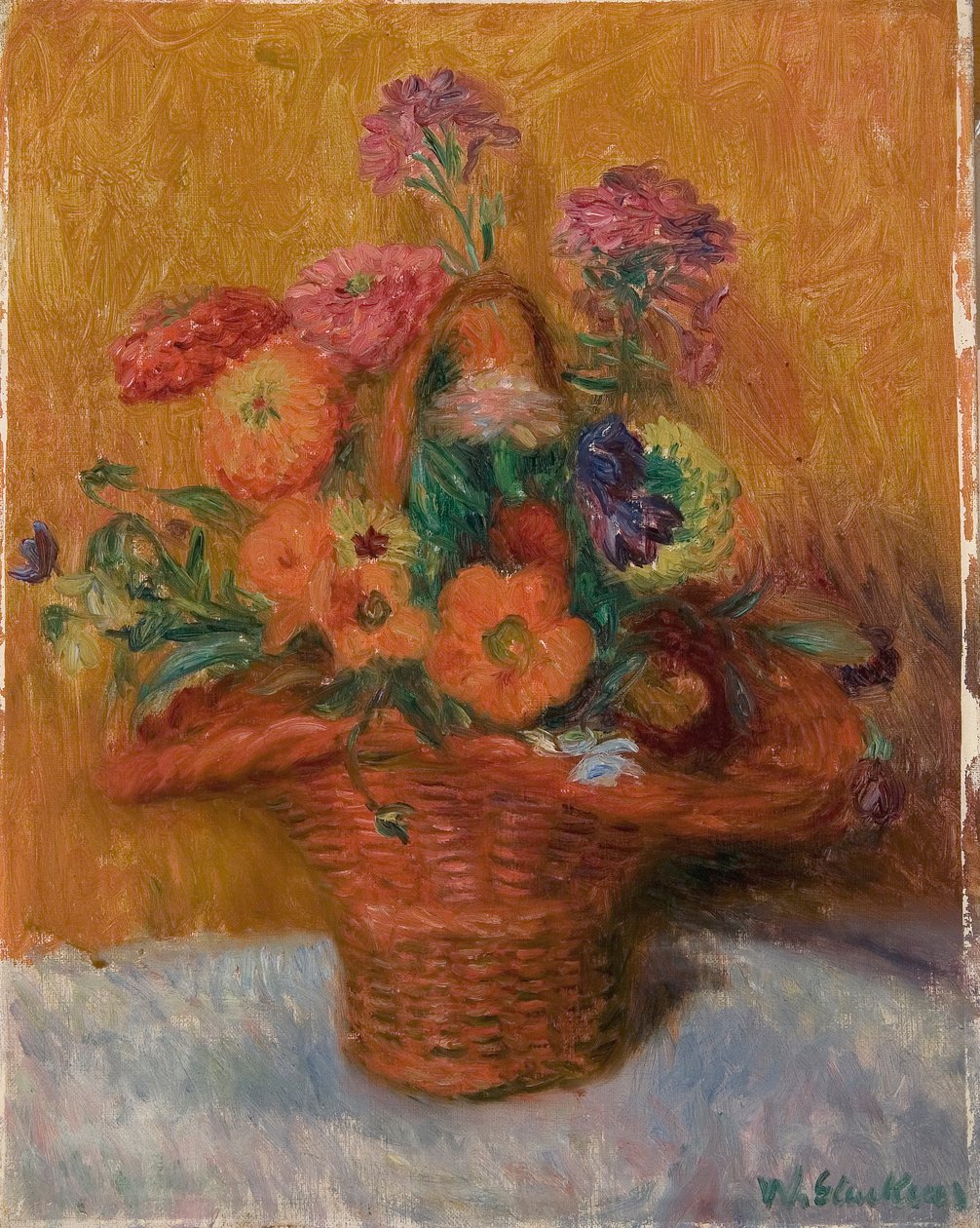 Canasta Roja de Zinnias de William James Glackens