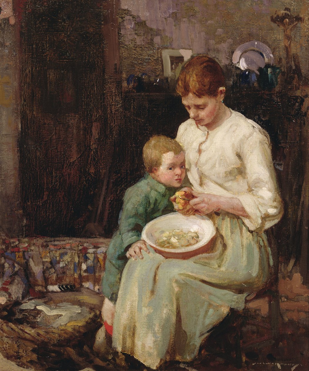 Preparando la comida (óleo sobre lienzo) de William Lee Hankey