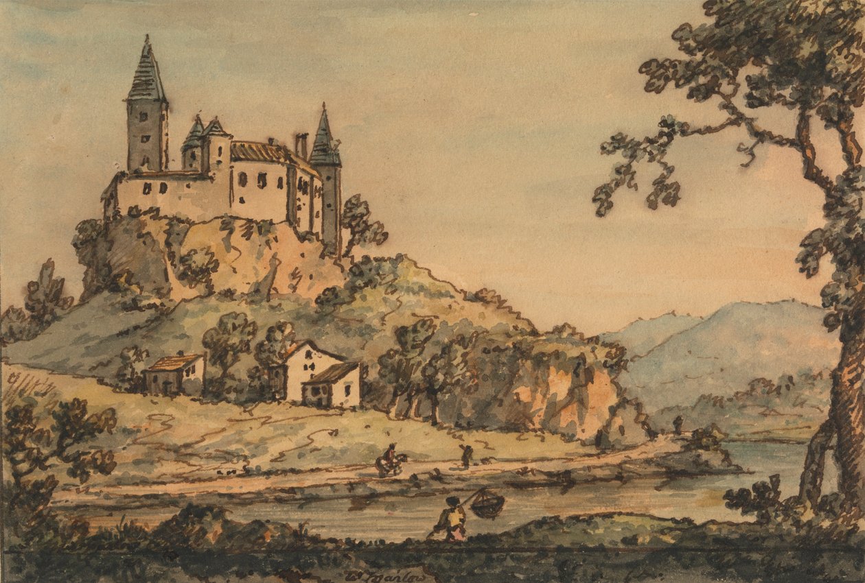 Castillo con vistas a un río de William Marlow