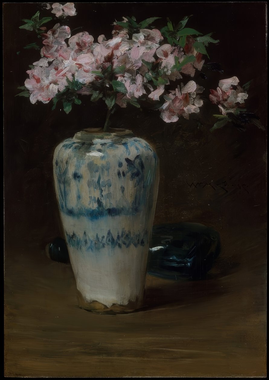 Azalea rosa—Jarrón chino de William Merritt Chase