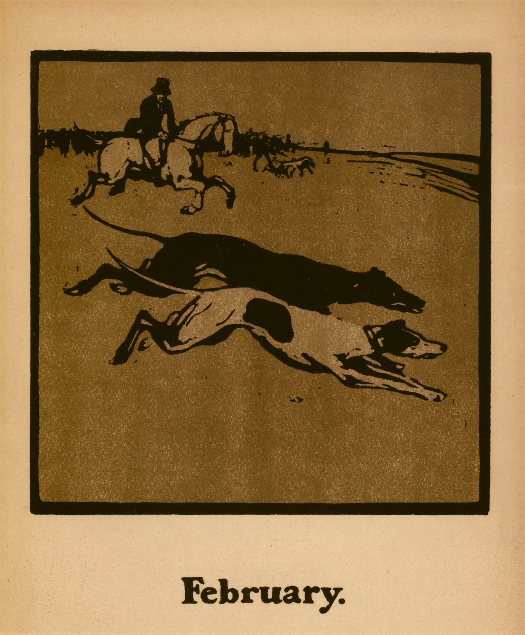 Coursing (febrero), c.1898 (litografía en color) de William Nicholson