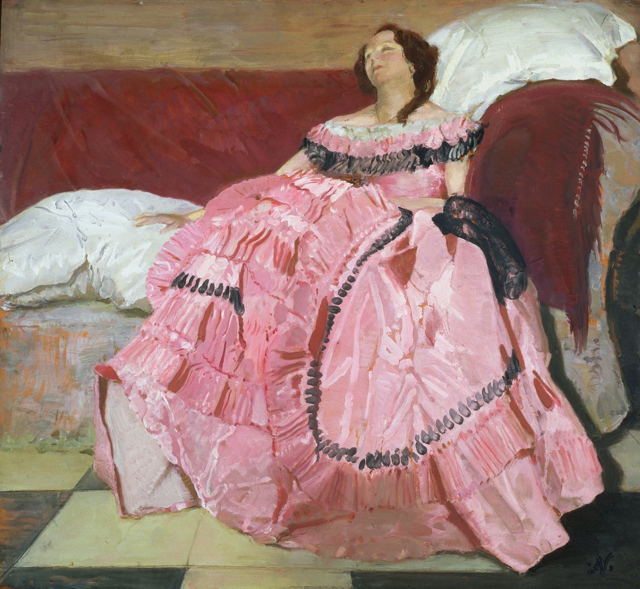 El vestido rosa (óleo sobre tabla) de William Nicholson