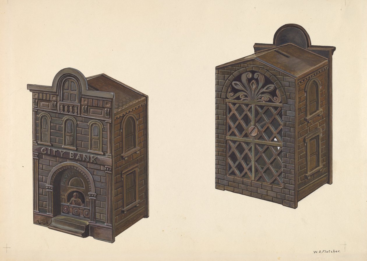 Banco de juguetes del City Bank, c. 1938 de William O. Fletcher