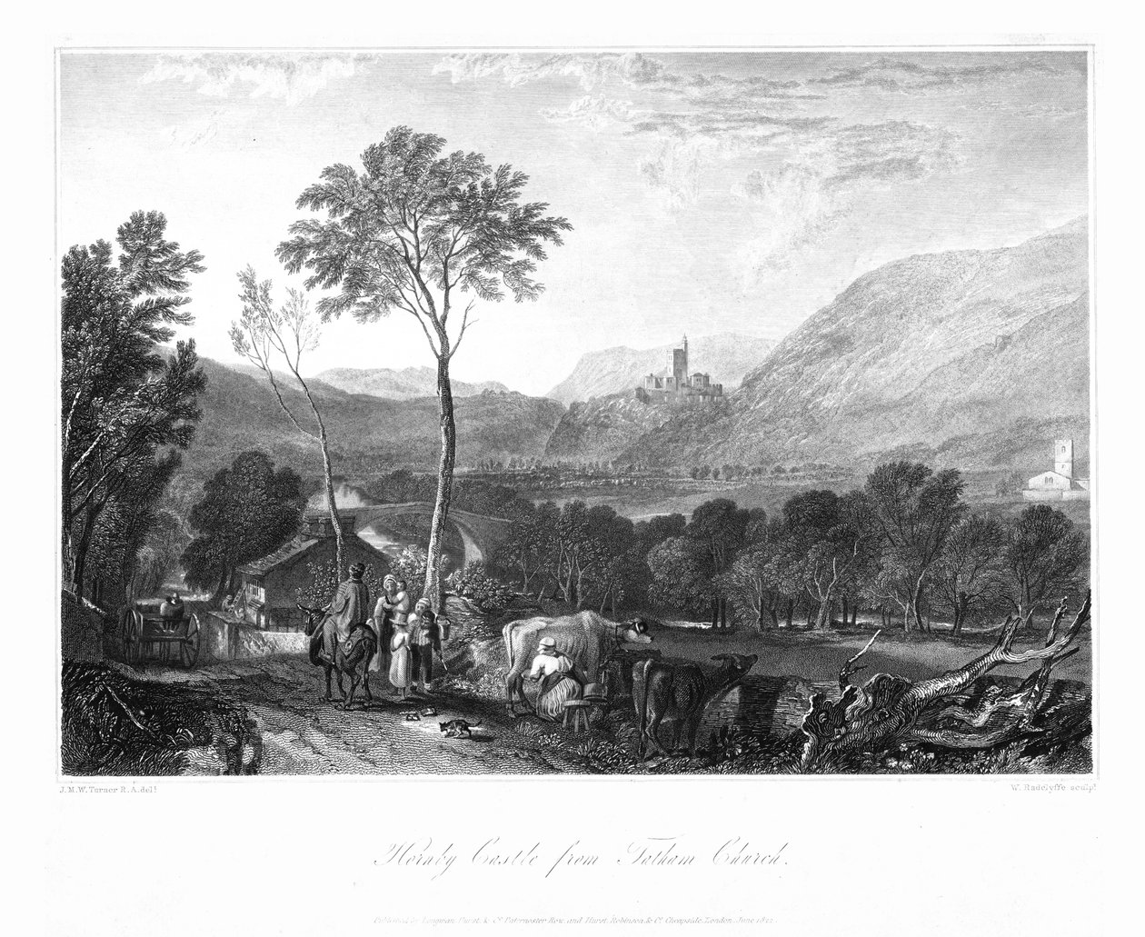 Castillo de Hornby desde la iglesia de Tatham, c. 1822 de William Radclyffe