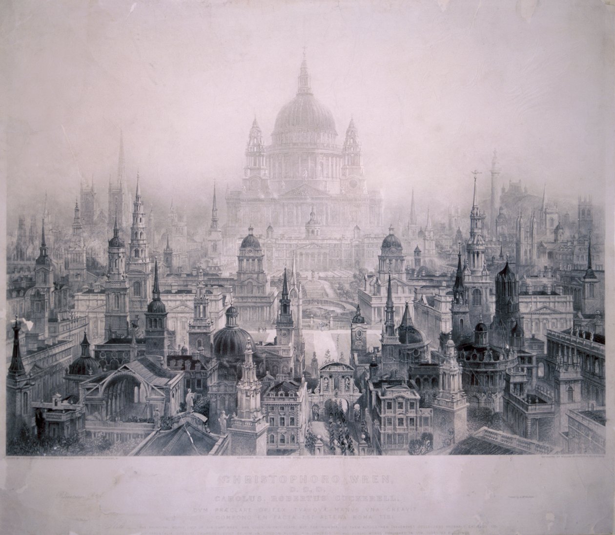 Ciudad de ensueño de los edificios de Christopher Wren, 1842 de William Richardson