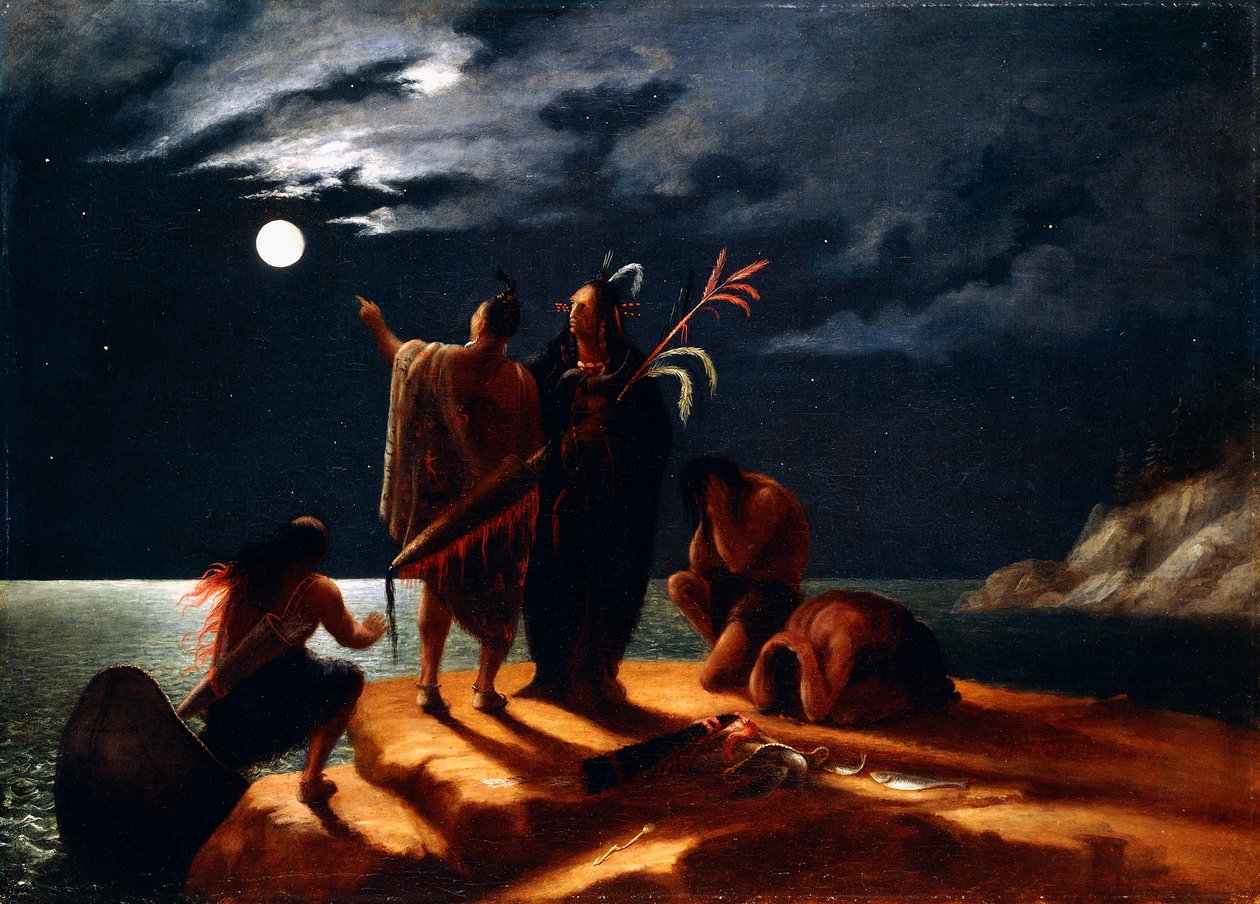 Indios experimentando un eclipse lunar, c.1848-50 de William Rimmer