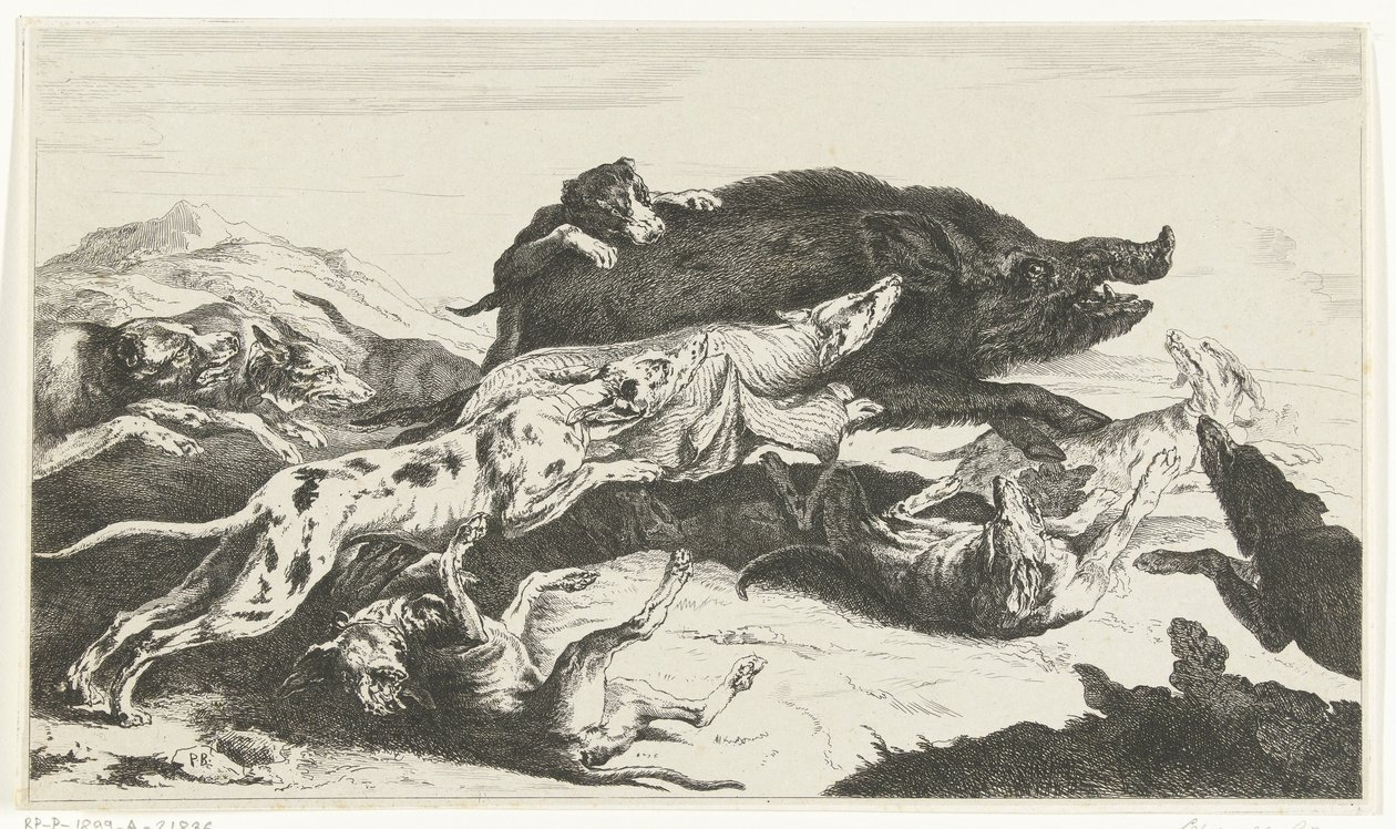 Los perros están persiguiendo a un jabalí. de William Young Ottley