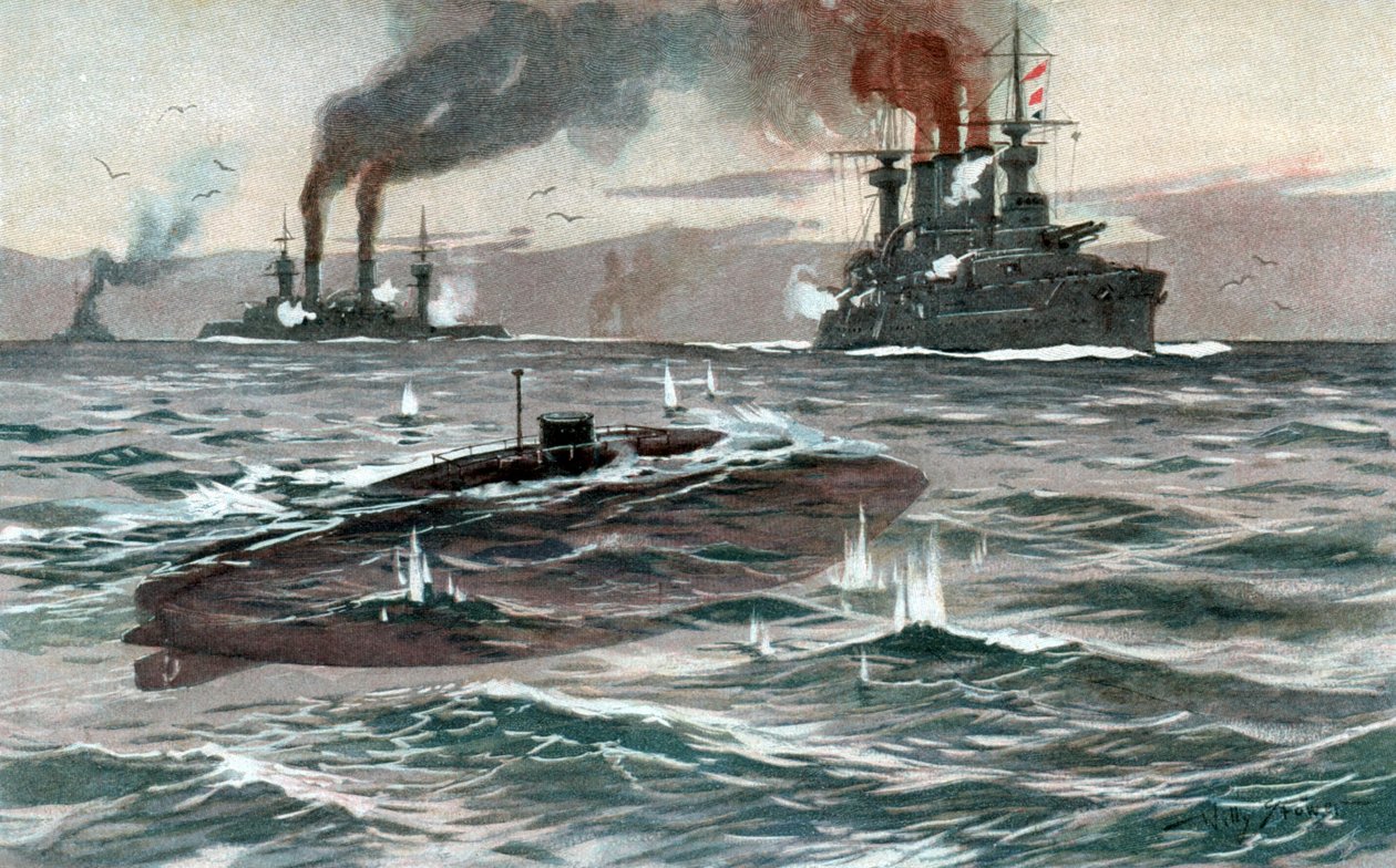 Submarino, c1905 (acuarela) de Willy Stöwer