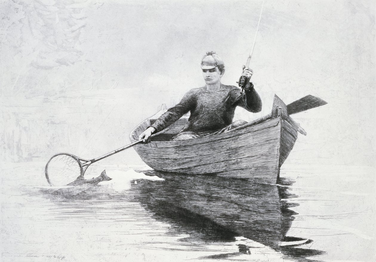 Pesca con Mosca en el Lago Saranac de Winslow Homer