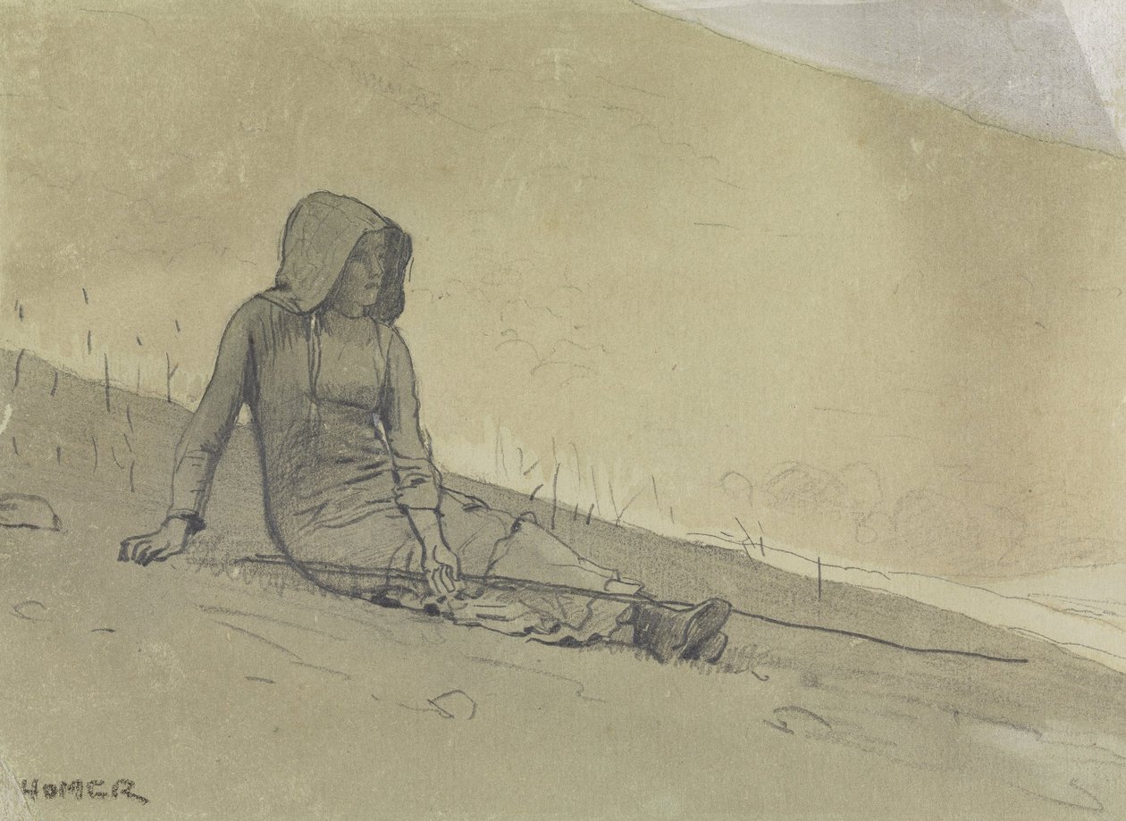 Niña sentada en una ladera de Winslow Homer