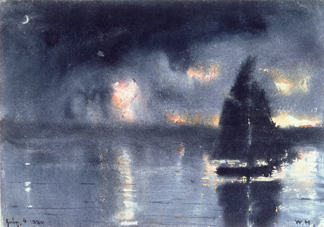 Velero y fuegos artificiales del 4 de julio, 1880 de Winslow Homer