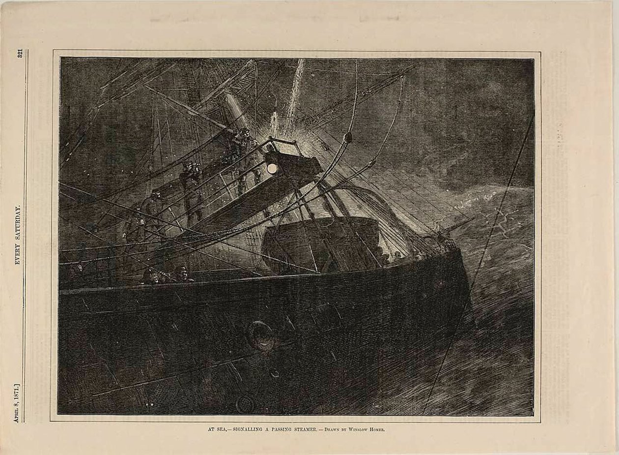 En el mar: señalización de un barco de vapor que pasa de Winslow Homer