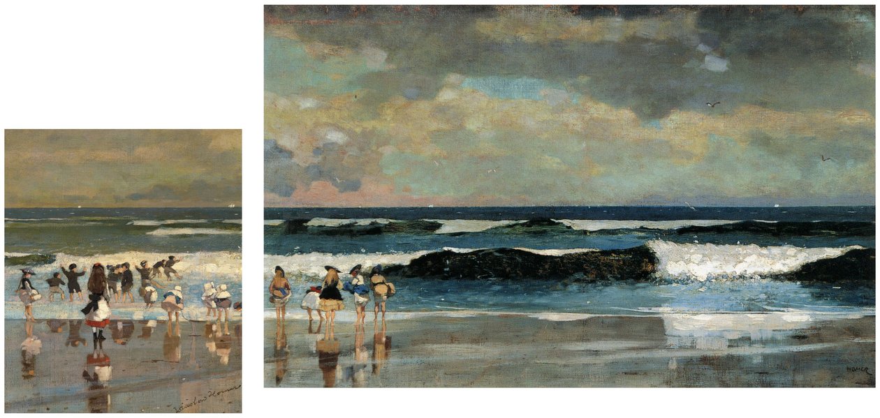 Escena de playa amp; En la playa de Winslow Homer