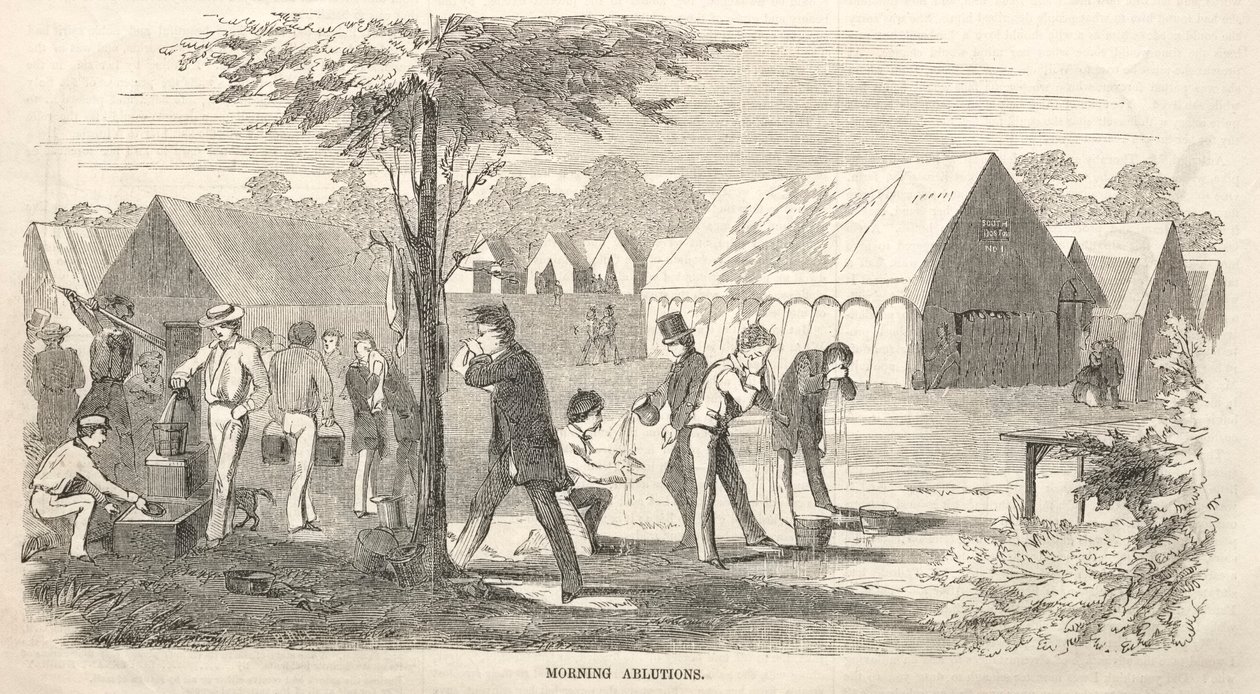Bocetos de la reunión del campamento: Abluciones matutinas, 1858 de Winslow Homer