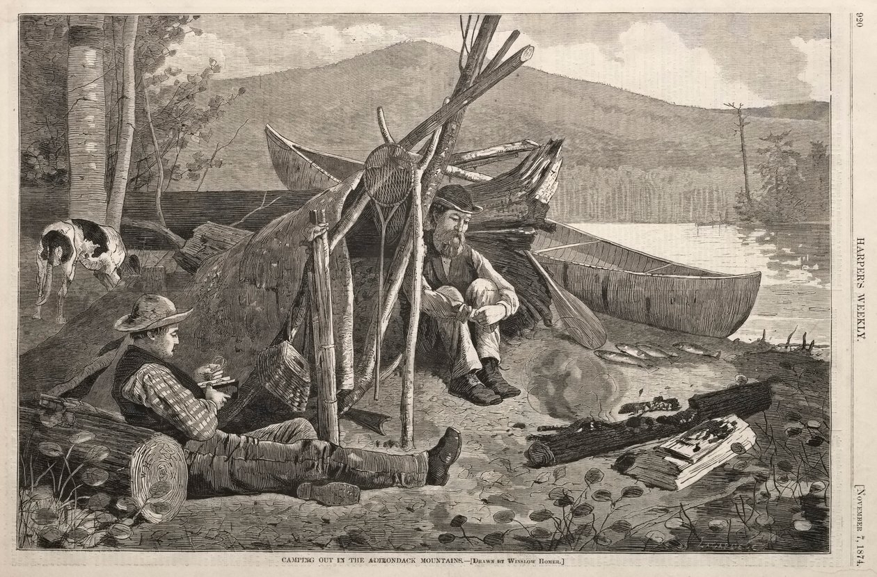 Acampando en las Montañas Adirondack, 1874 de Winslow Homer