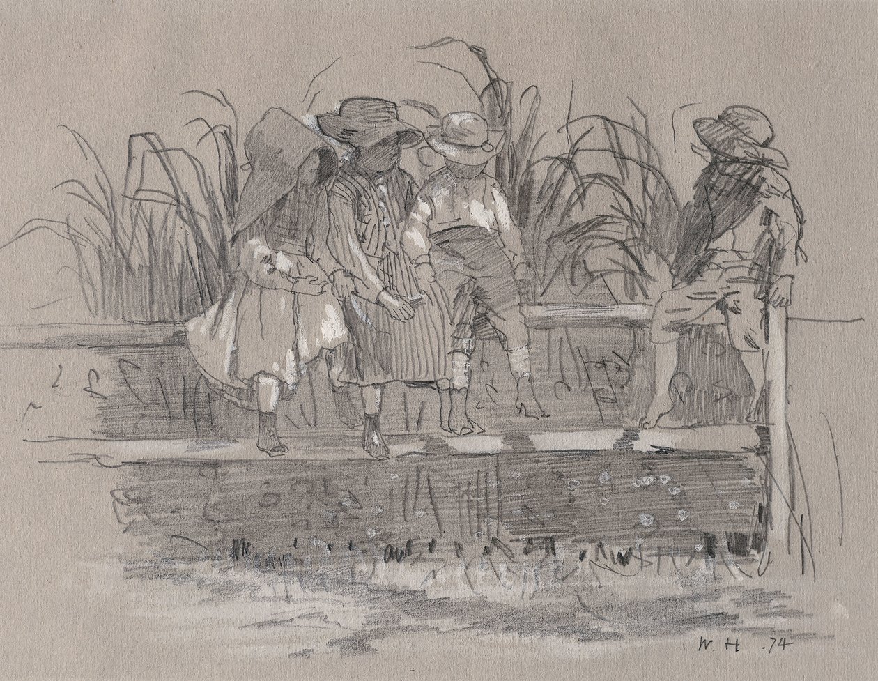 Niños sentados en una valla de Winslow Homer