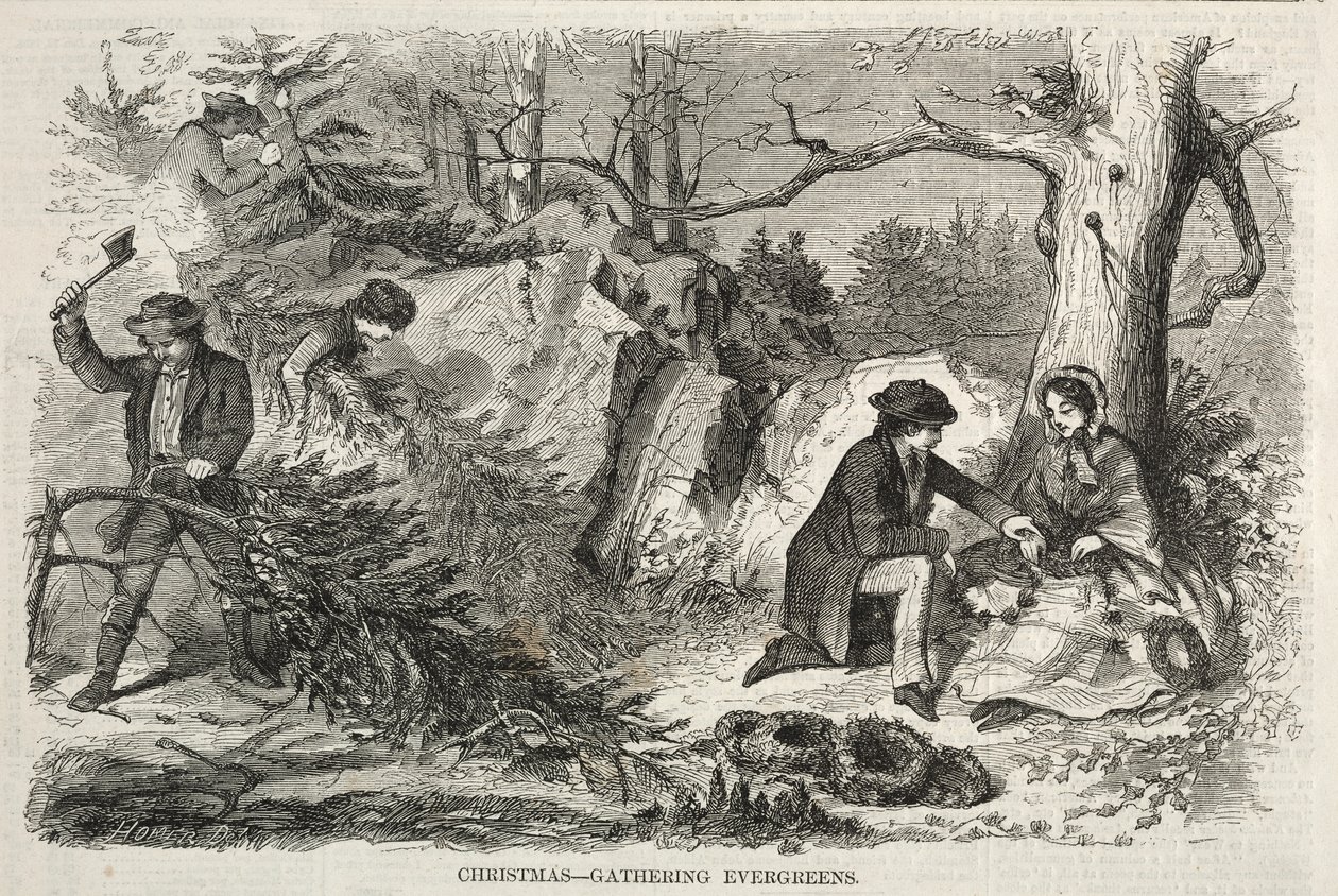 Navidad - Recolectando siempreverdes, 1858 de Winslow Homer