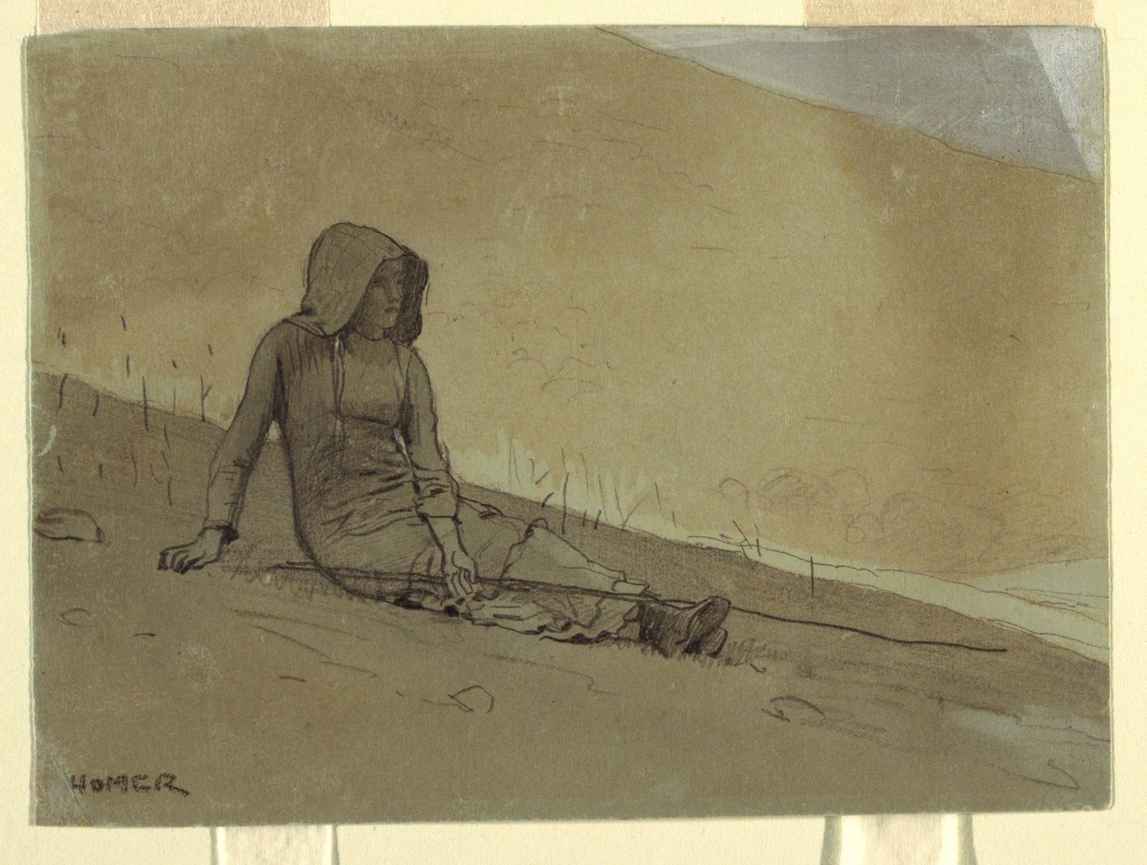 Dibujo, Muchacha sentada en una ladera, 1878 de Winslow Homer