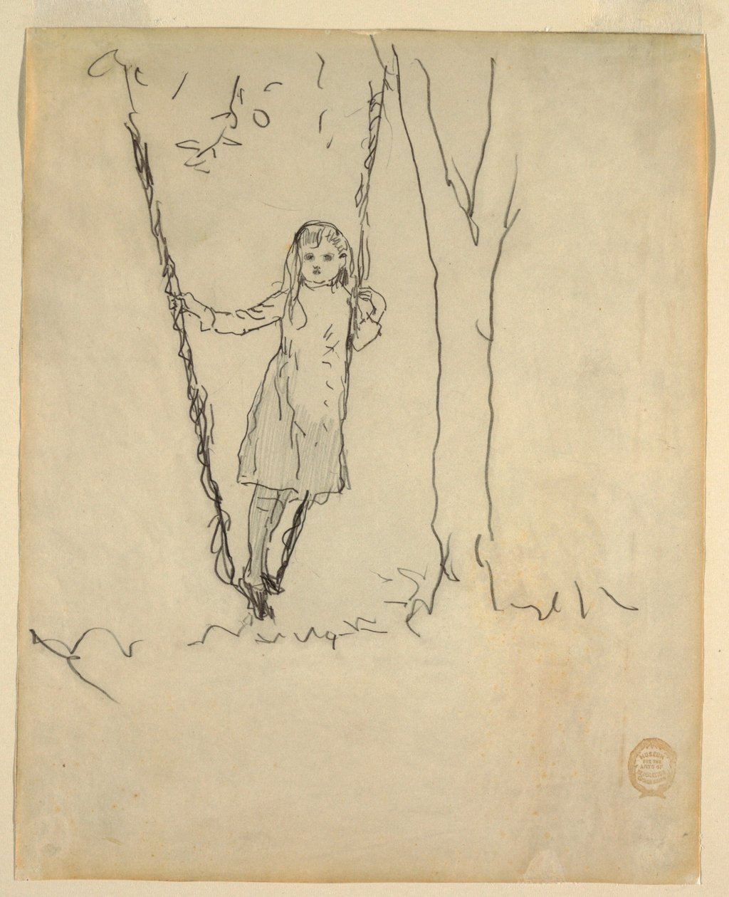 Dibujo, Chica de pie en un columpio, 1879 de Winslow Homer