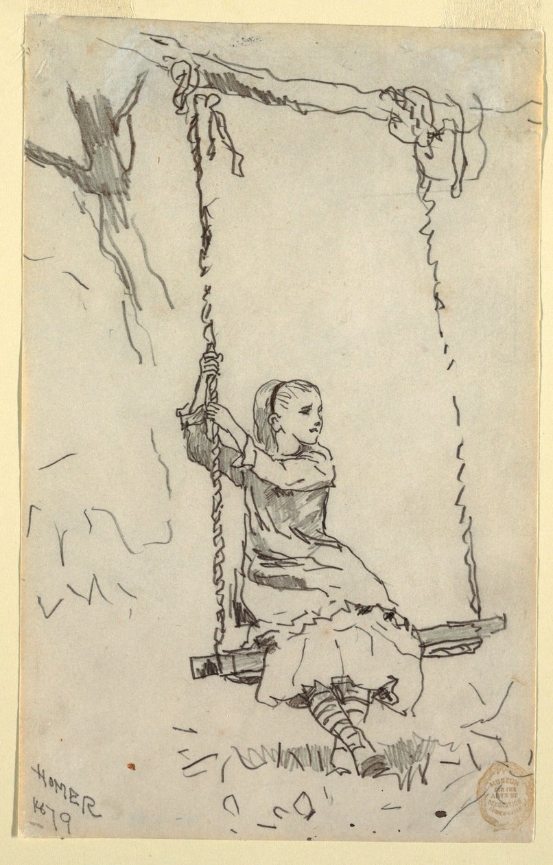 Dibujo, Chica en un columpio, 1879 de Winslow Homer