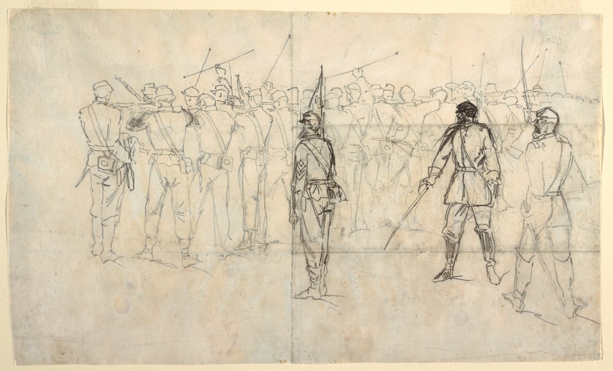 Dibujo, Ejercicio de fusilería de infantería, Regimiento de Sickles, 1862 de Winslow Homer