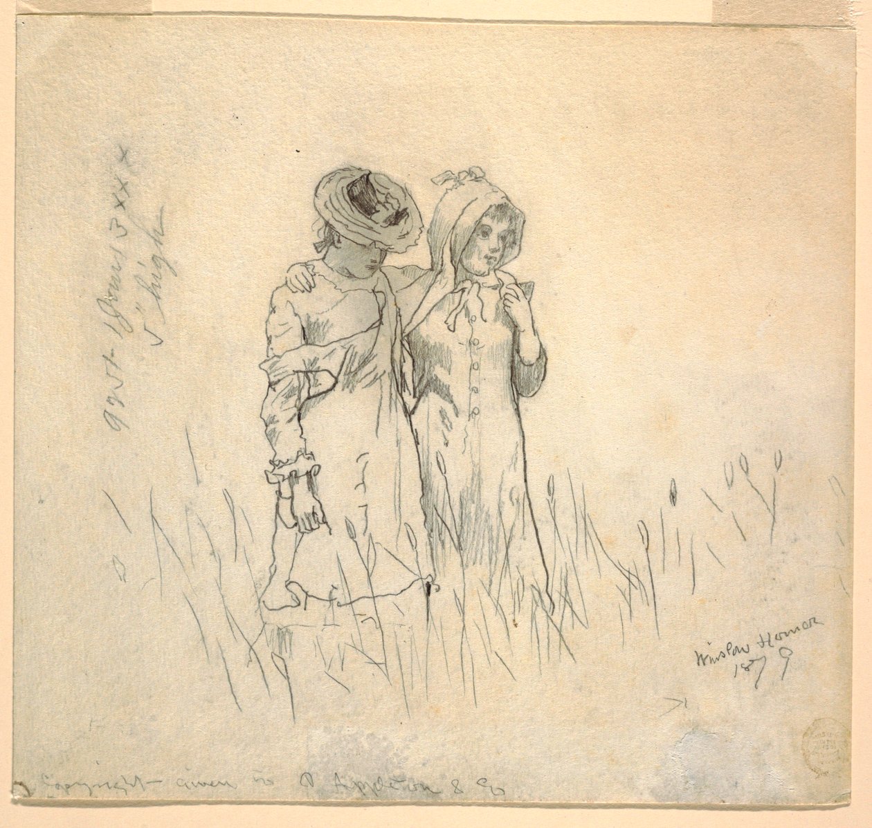 Dibujo, Dos niñas en un campo, 1879 de Winslow Homer