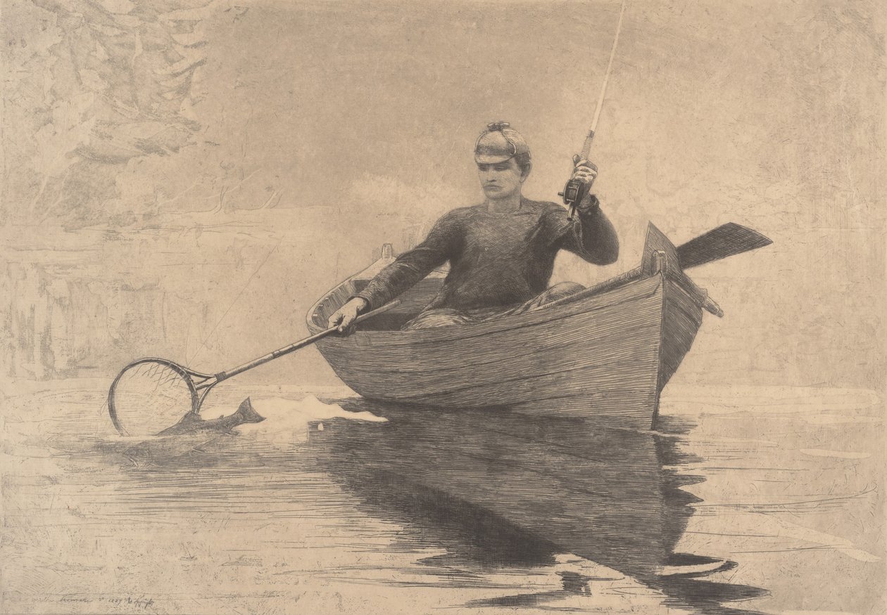 Pesca con mosca, lago Saranac, 1889 de Winslow Homer