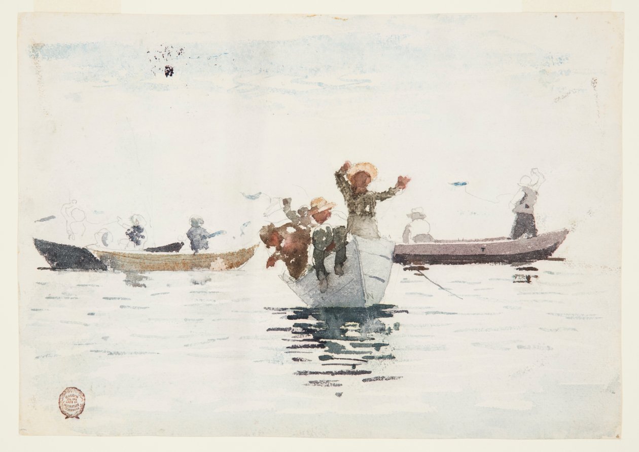 Cuatro botes de remos con niños de Winslow Homer