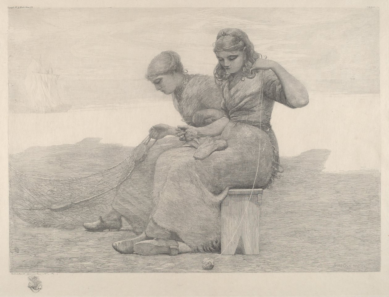 Remendando redes, 1888 de Winslow Homer
