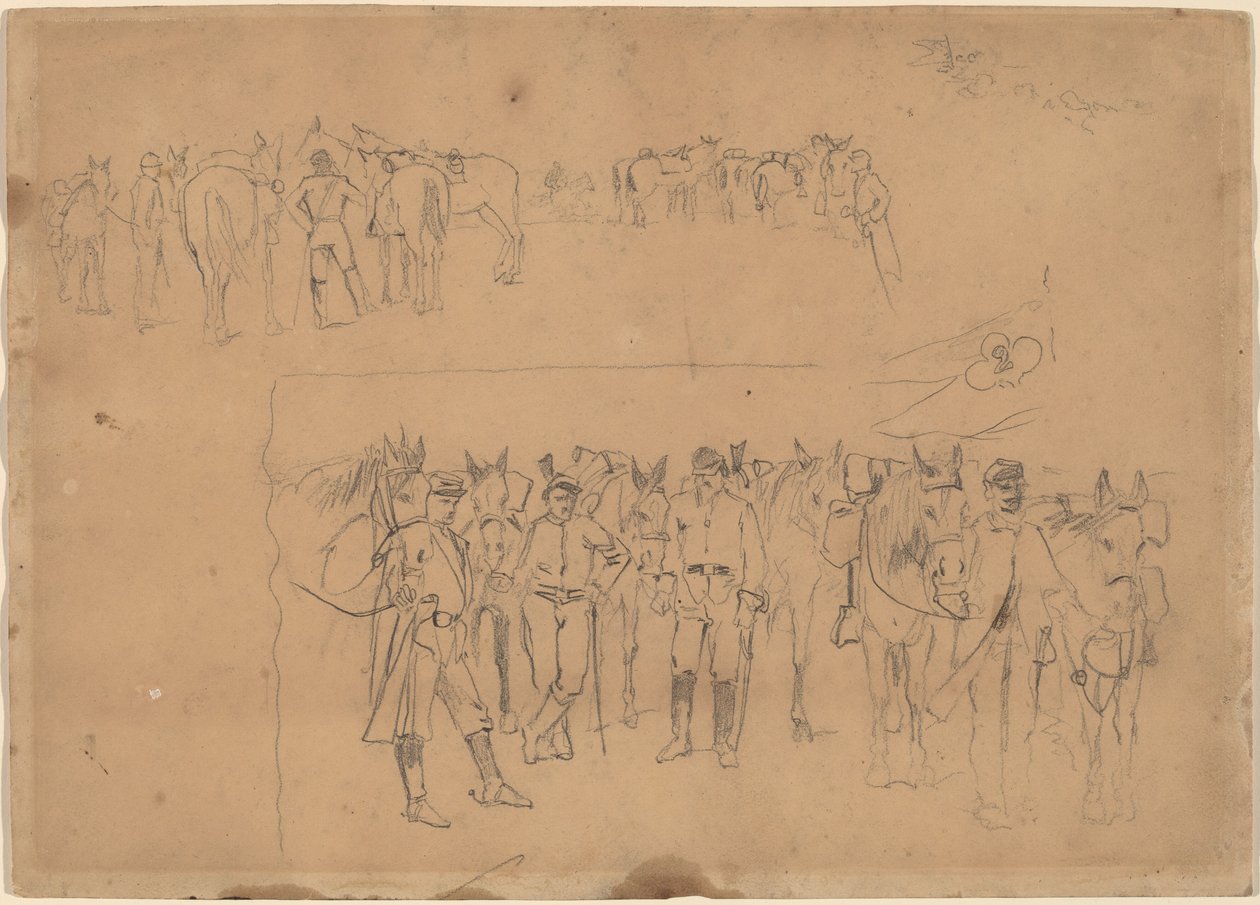 Oficiales y caballos en reposo, 1864 de Winslow Homer