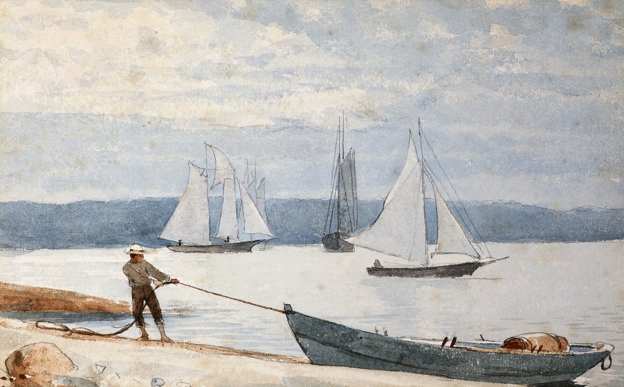 Remolcando el dory, 1880 de Winslow Homer