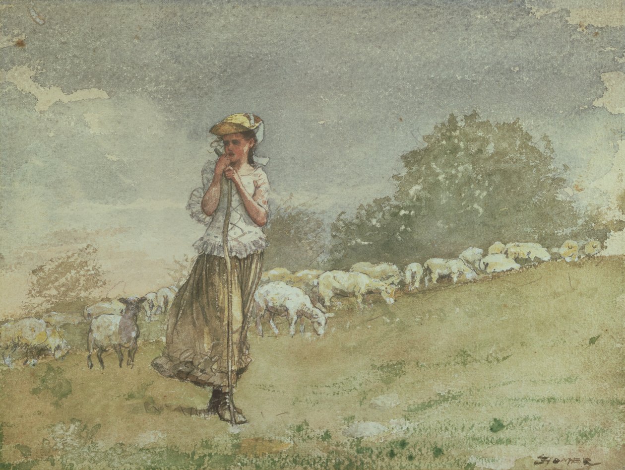 Cuidando ovejas, Granja Houghton, c.1878-79 de Winslow Homer