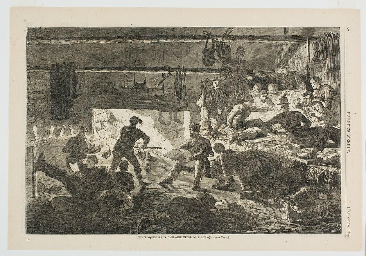 El invierno en el campamento: el interior de una cabaña de Winslow Homer
