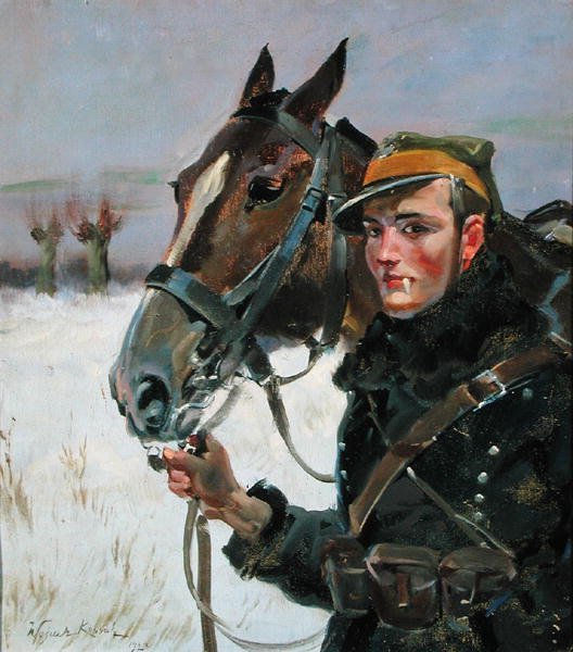 Soldado con un caballo de Wojciech Kossak