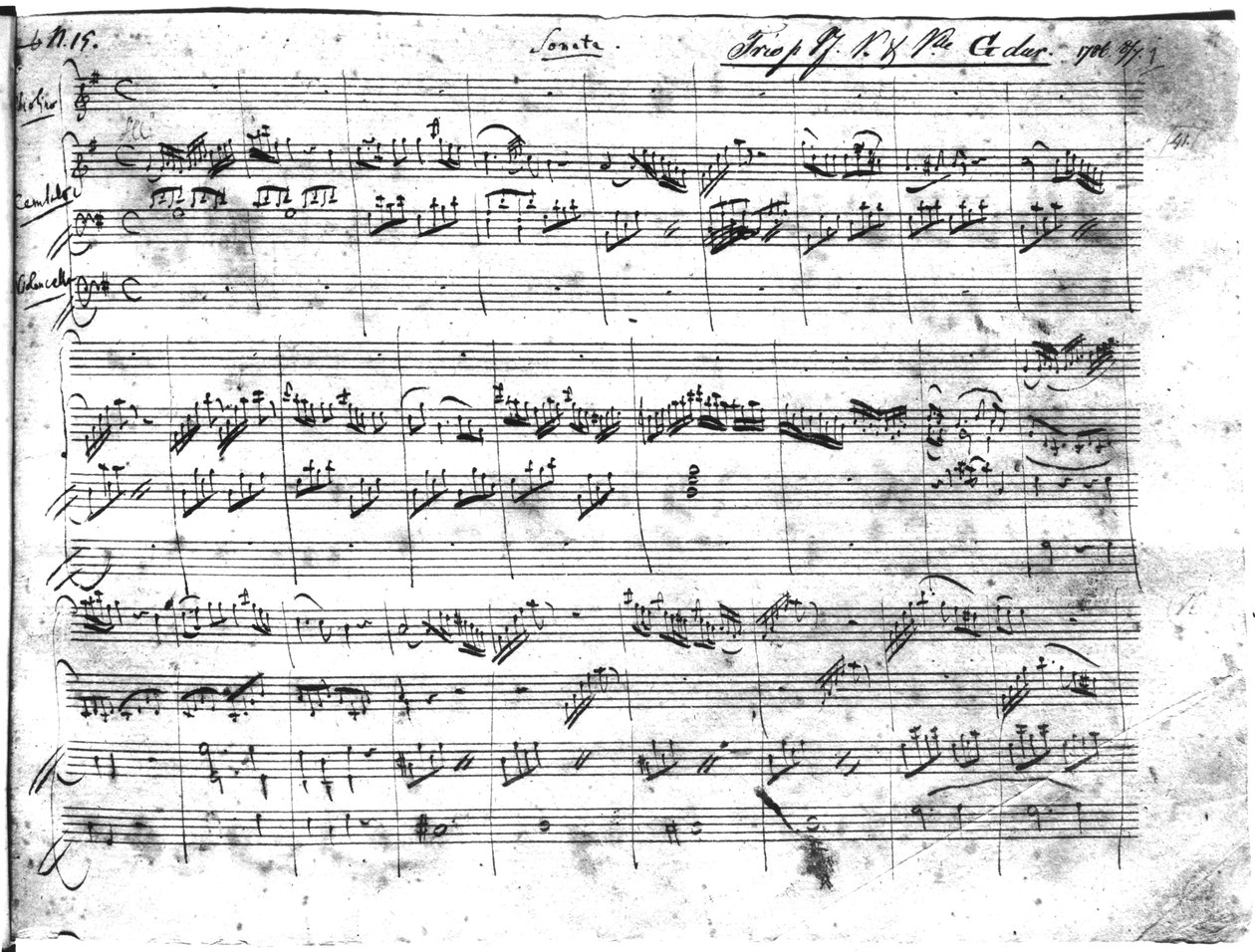 Trío en sol mayor para violín, clavecín y violonchelo (K 496) 1786 (1ª página) de Wolfgang Amadeus Mozart