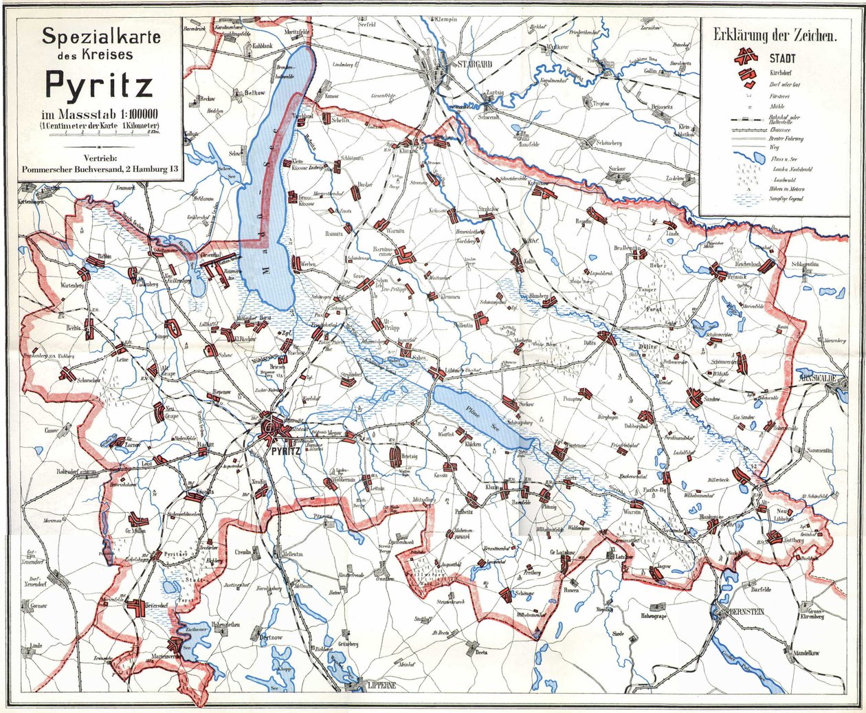 Mapa prebélico de Pyritz y el distrito de Pyritz de Wolfgang Langkabel
