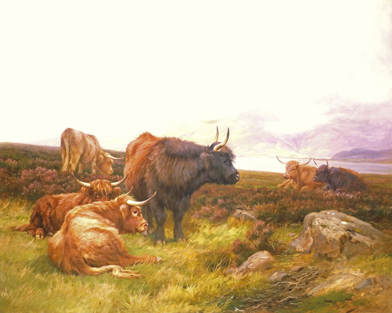 Montañeses junto a un lago de Wright Barker