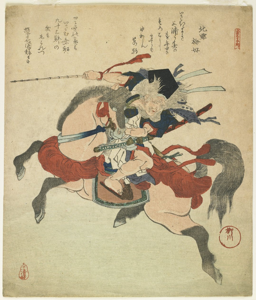 Guerrero en su Caballo de Yanagawa Shigenobu
