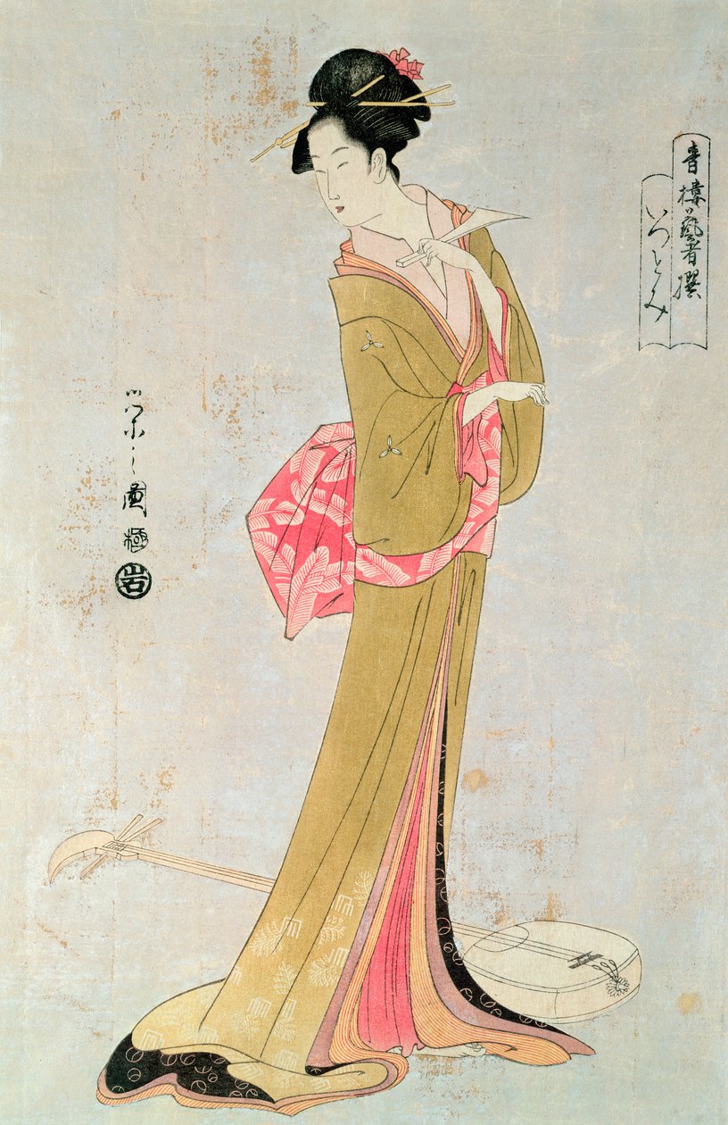 Retrato de una Mujer Japonesa (grabado en madera a color) de Yeishi